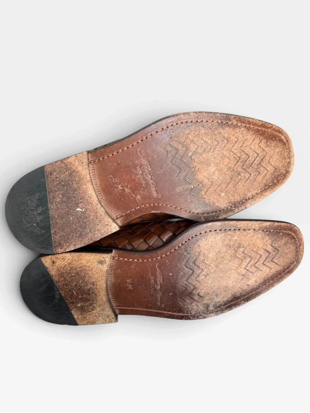 Mezlan 9.5M Brown Woven Leather Loafers Italian Vero Cuoio Vintage